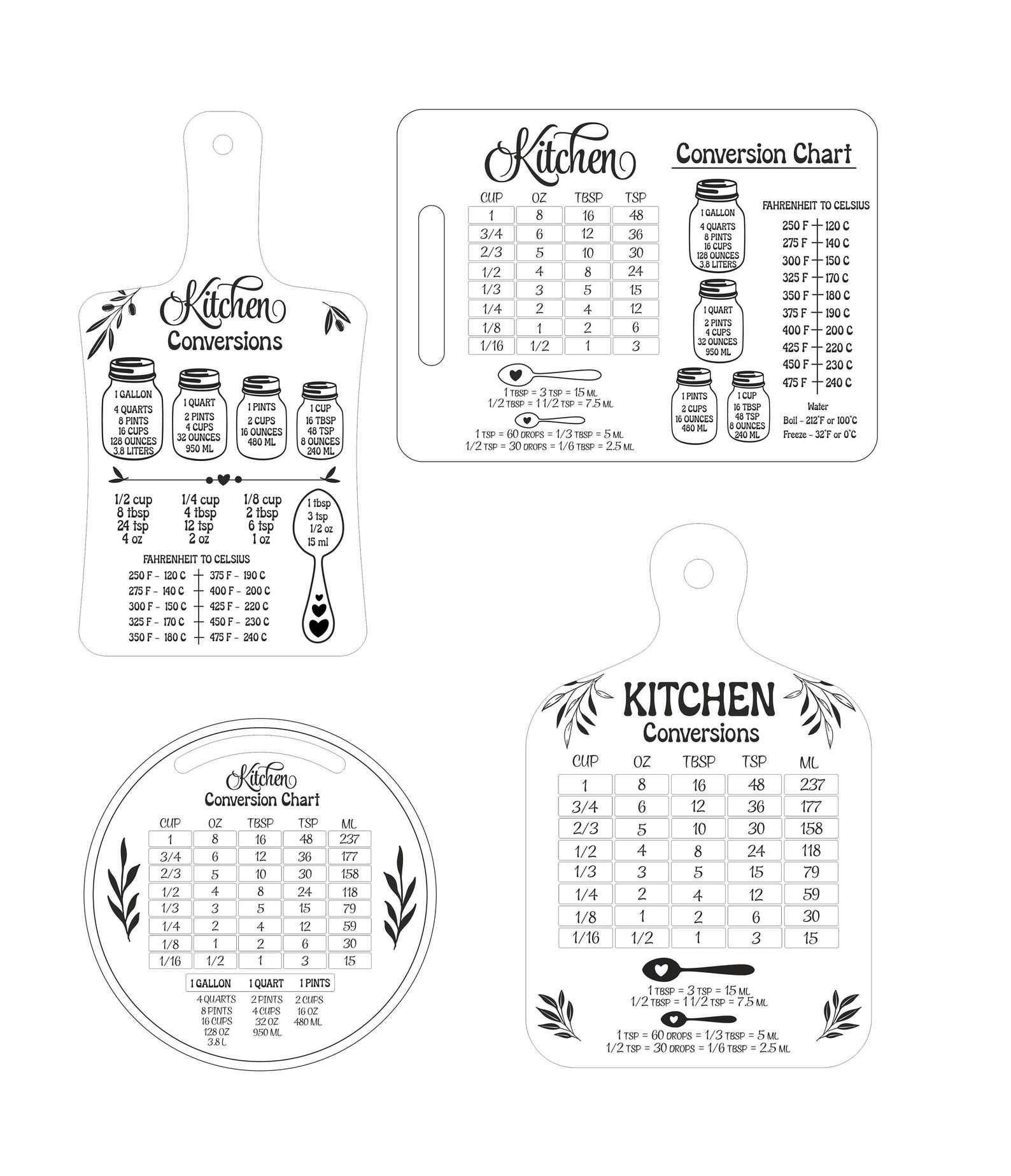 Kitchen Conversions SVG Bundle, Kitchen Conversion Chart Laser Cut File ...