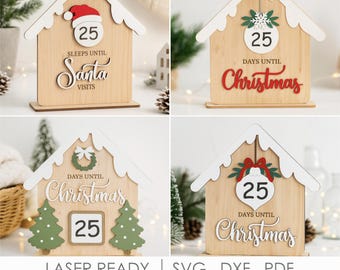 Christmas House Countdown SVG Bundle, 4 Days Until Christmas and Santa Visit Signs Dry Erase Laser Cut Files