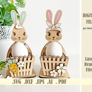 Osterhase Eierhalter SVG, Ostereier Halter Stand Laser Cut Datei, Osterhase Korb, Osterkaninchen Dekoration, Glowforge Digital Download Vorlage