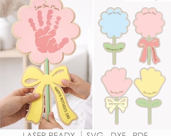 Flower Handprint Sign SVG Laser File, Personalized Gift from Kids to Mom