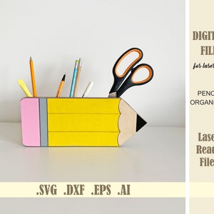 Organizador de escritorio de lápiz SVG, Regalo de agradecimiento al maestro, Porta bolígrafo de escritorio, Archivo cortado con láser, Regalo para maestros, Descarga digital de archivos Glowforge