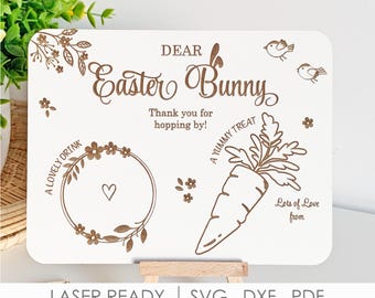 Dear Easter Bunny Treat Board SVG, Personalized Bunny Cookie Tray Laser File for Glowforge