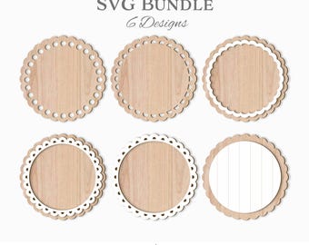 Scalloped Circle Frame SVG Bundle, 6 Laser Cut Round Borders