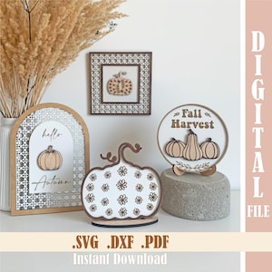 Hallo herfst SVG-bundel, herfst gelaagde lade teken SVG, boerderij pompoen plank sitter, rustiek herfst lasergesneden bestand, Thanksgiving, Happy Harvest