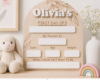 Floral First Day of School Sign SVG, Personalized Preschool Milestone Board Laser File, Boho Style Photo Prop Glowforge xTool