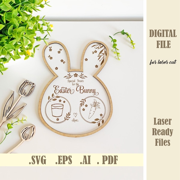 Easter Bunny treat tray SVG, Laser Cut File Easter treat board, Personalized Bunny shaped serving tray, Easter decor Digital Download