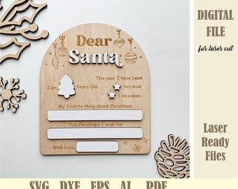 Dear Santa Board SVG, Letter to Santa Sign Laser Cut File, Dry Erase Christmas Sign, Glowforge Cricut Digital download, Christmas photo prop