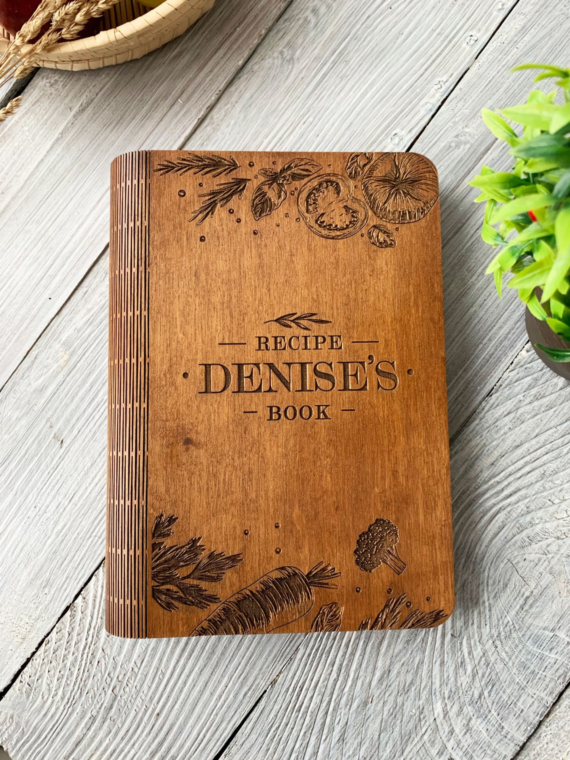 Personalized recipe book Wooden recipe journal Binder Etsy