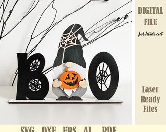 Halloween Boo Gnome Shelf Sitter SVG, Ghost Gnomes Laser cut File, Fall decor Digital Download Files, Autumn decor, Thanksgiving svg