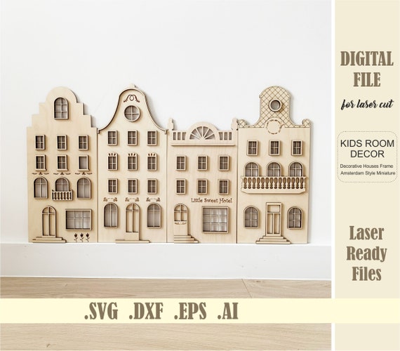 Houses Kids room decor Laser Cut File, Christmas houses svg, Christmas house decoration, Glowforge Digital Download Headboard Child's bed
