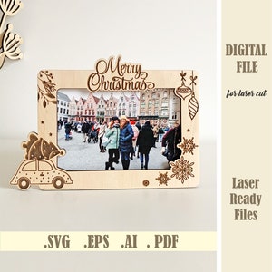 メリークリスマス写真フレーム SVG、フォトフレーム SVG レーザーカット ファイル、3D ファミリー クリスマス フォトフレーム レーザーカット クリスマス装飾 デジタル ダウンロード