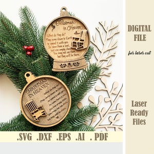 Christmas In Heaven Ornament SVG, Christmas In Heaven Memorial Laser Cut File, Cardinal Ornament Svg, Christmas Family Ornament Download