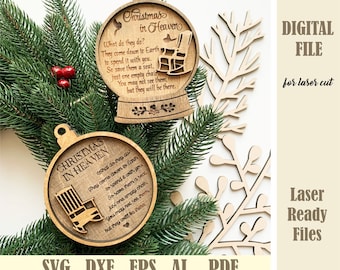 Adorno navideño en el cielo SVG, archivo cortado con láser conmemorativo de Navidad en el cielo, adorno de cardenal Svg, descarga de adorno familiar navideño