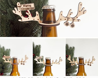 Reinbeer Bottle Antlers SVG, Funny Christmas Beer Decor Laser File for Glowforge, Party Drinks