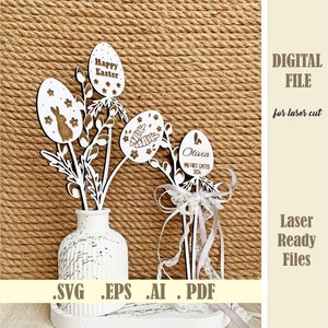 Floral Ostereier SVG, Osterkorb Tags Laser geschnitten Datei, Frohe Ostern Kuchen Topper, mein erster Ostern Anhänger, Osterblumen Digitaler Download