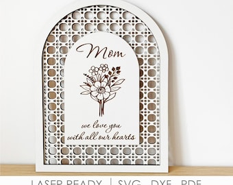 Mom Floral Arch Sign SVG Engraved Bouquet, Boho Mothers Day Decor Laser File