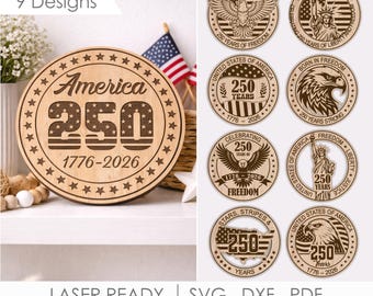 USA 250th Anniversary Sign SVG Bundle, Patriotic Engraved 1776 2026 Independence Day Laser File