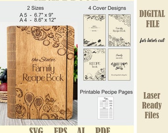 Recipe book cover SVG, Recipe binder Laser Cut File, Mom&#39;s Wood recipe book, Family recipes, Glowforge Digital Download Mother’s day gift