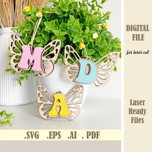Schmetterling Buchstaben Osterkorb Tags SVG, Schmetterling Initialen Geschenkanhänger Laser geschnitten Datei, Schmetterling Taschenanhänger Valentinstag Geschenkanhänger Digital Download