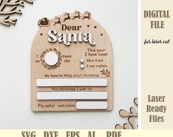 Dear Santa Board Laser Cut File, Letter to Santa Sign SVG, Dry Erase Christmas Sign svg, Christmas photo prop, Glowforge Digital download