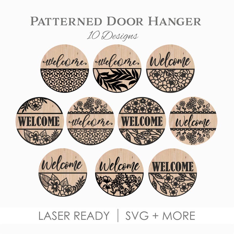 Floral Welcome Door Sign SVG Bundle, Round Laser Cut Signs, Flower ...