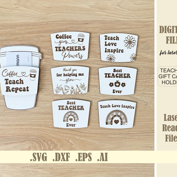 Teacher gift card holder SVG Laser Cut File Teacher file, Coffee gift card svg Glowforge Teacher Gift Coffee Cup Digital Download DXF EPS