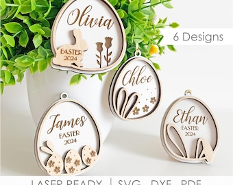 Personalized Easter Egg Ornament SVG, Easter Egg Name Ornament, Laser Cut Easter Basket Tag