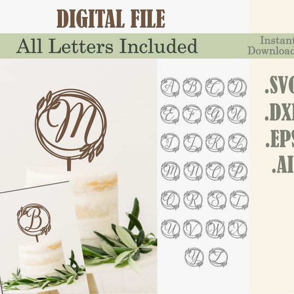 Monogram Wedding Cake Topper SVG,  Initials cake topper Laser Cut files, All letters cake topper svg, Digital Download Glowforge Cricut