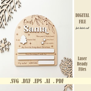 Lettera a Babbo Natale Iscriviti SVG, Caro Babbo Natale File tagliato al laser, Segno di Natale cancellabile a secco, oggetto fotografico di Natale, Glowforge Cricut Digital download
