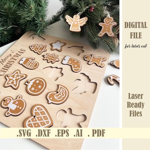 Christmas Ornaments Puzzle SVG Laser Cut File, Family Christmas Gift Digital, Baby First Christmas, Kids Puzzle, Christmas Decor, Glowforge