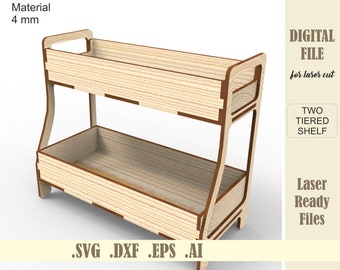 Two tiered shelf Stand Display SVG, Laser Cut File, Tiered Tray Shelf for Decor, Storage shelf pattern, Glowforge Digital Download