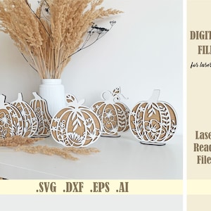 Florale Kürbisse SVG 6er-Set mit geschlitzten Ständern, Herbst-Svg-Dateien Laser-Schnitt, Halloween-Dekorvorlage, Thanksgiving-Svg, digitaler Download