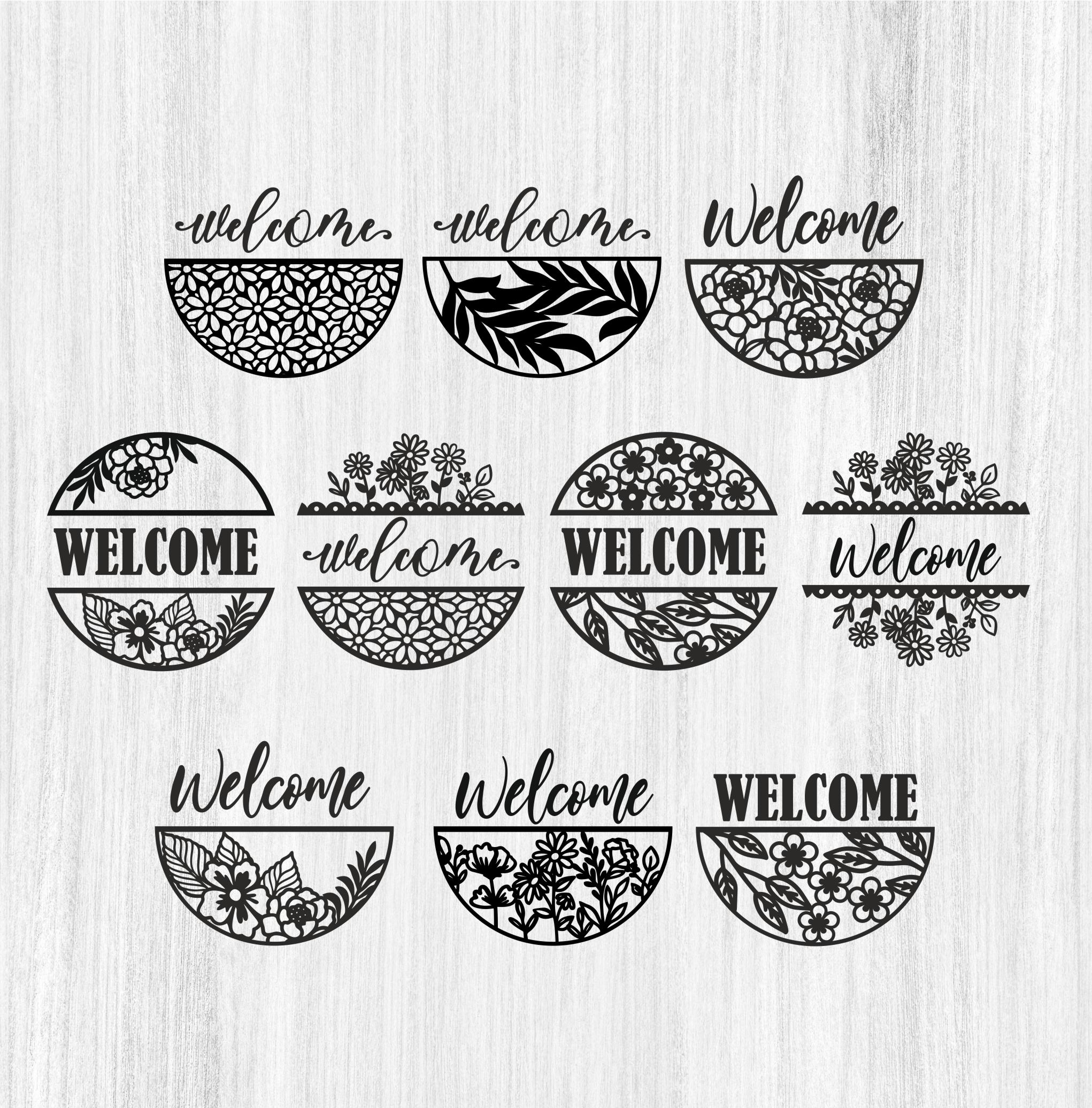 Floral Welcome Door Sign SVG Bundle, Round Laser Cut Signs, Flower ...