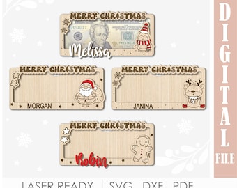 Christmas Money Holder SVG, Gift Card Tag Laser Cut File, Personalized Holiday Cash Envelope, Santa Reindeer Gingerbread, Glowforge svg