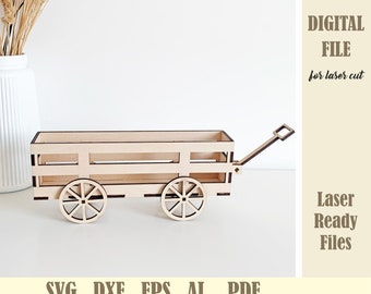 Wooden Wagon for interchangeable seasonal display SVG File Only, Laser Cut Standing Wagon Shelf Sitter, Glowforge Digital download Files