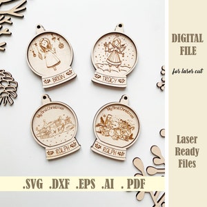 Baby eerste kerst ornament SVG laser gesneden bestand, eerste kerst SVG bundel, mijn eerste kerst, familie kerst decor digitale Glowforge
