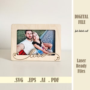 Moldura de foto de amor SVG, moldura de foto com fenda para casais de namorados, arquivos cortados a laser, presente de dia dos namorados, aniversário, corte a laser, download digital