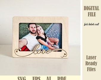 Love Photo Frame SVG, Valentine Couples Slotted Picture Frame Laser Cut Files, Valentine's Day gift Anniversary lasercut Digital download