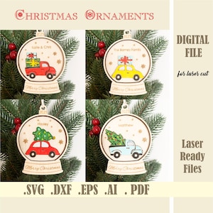 Christmas Snowglobe SVG bundle, Snow Globe Ornaments Christmas Truck Svg, Family Christmas ornament svg Laser Cut Digital Glowforge files