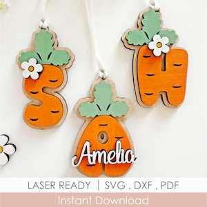 Personalized Carrot Letter Tag SVG, Easter Basket name tags, Carrot Alphabet Ornament Glowforge Laser File