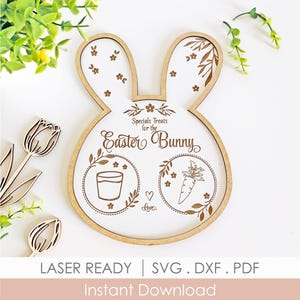 Bandeja de golosinas de conejito de Pascua, archivo cortado con láser SVG, tablero de bocadillos de conejito personalizado, decoración de mesa de Pascua de primavera Glowforge xTool