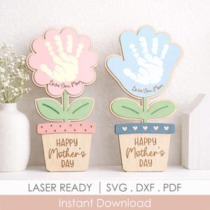 Archivo SVG para cortar con láser de maceta con huellas de manos de niños para el Día de la Madre