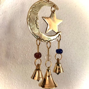 Moon and Star Chakra Beaded Chime, 3 Brass Bells, Beautiful Sound