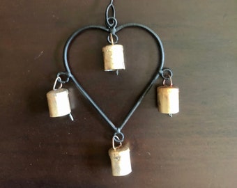 Metal Heart Chime w/Four Tin Bells and Hanger/Wind Chime