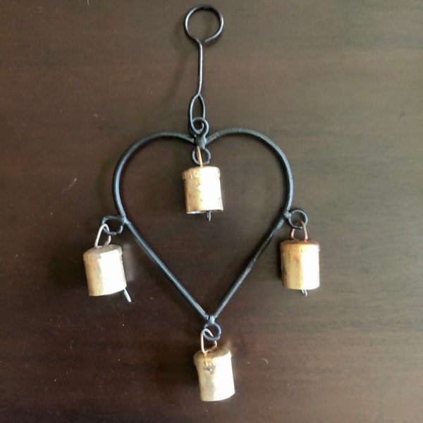 Metal Heart Chime w/Four Tin Bells and Hanger/Wind Chime