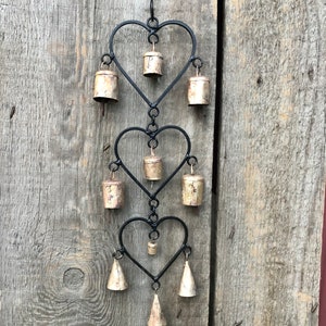 Three Metal Hanging Hearts with Tin Bells