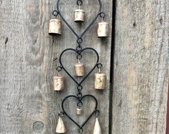 Three Metal Hanging Hearts with Tin Bells