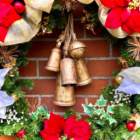 Christmas Bell Cluster | Iron Hanging Bells | Bells for Wreath | Holiday  Decor