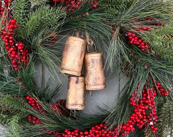 Temple Bells 4", Set of Three, (wreath not included) Tin Bells, Sleigh Bells, Wreath Bells