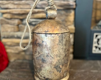 Large Tin Bell 11.5" x 6" with 11"Hanging Rope and Wood Striker